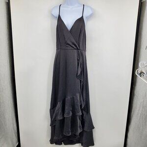 NWT Nine West Strappy Wrap Ruffle Women's Black Formal Long Maxi Dress Size Larg